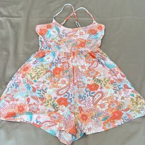 SO Floral Jumpsuit with Orange and Pink Accents